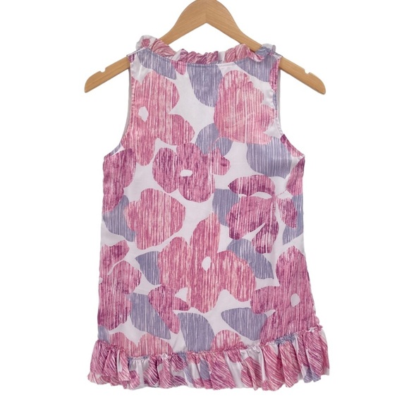 Banana Republic Tank Top Womens Sz Small Multi Floral 100% Silk Ruffle V Neck - Picture 3 of 8